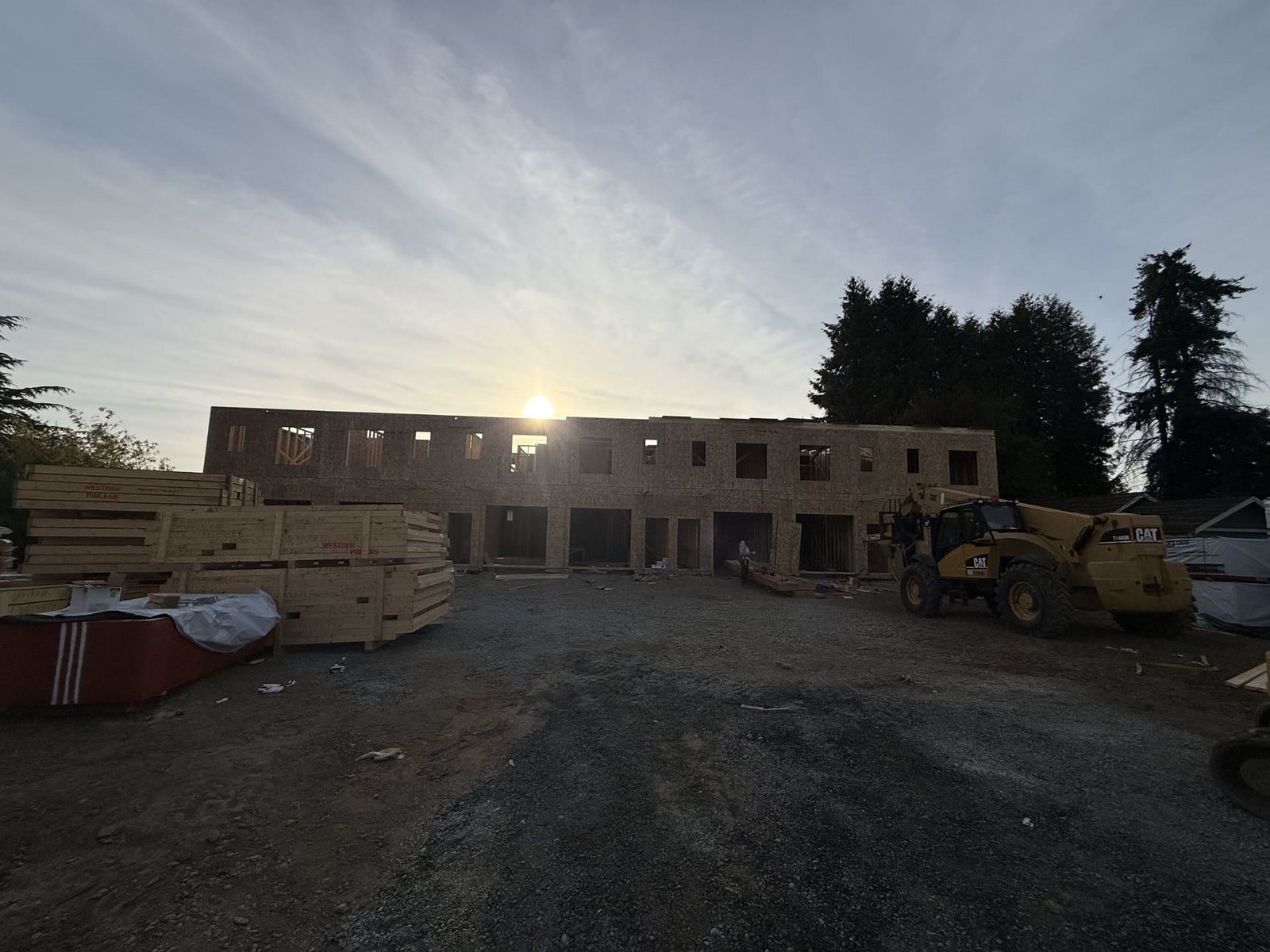 Townhouse structural framing progress, view 2